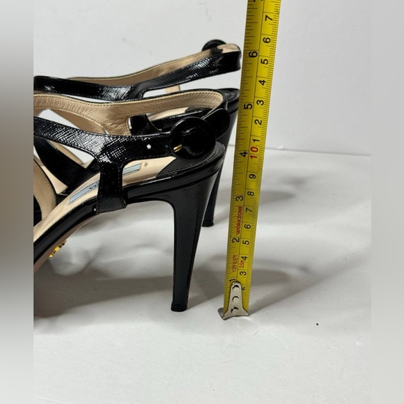 Prada Strappy Open Toe Ankle Buckle Strap Black Platform Heel Size 37.5 - Picture 10 of 12
